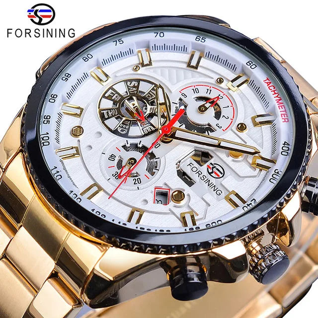 Forsining Three-Dial Automatic Mechanical Watch — 44mm, Day/Date