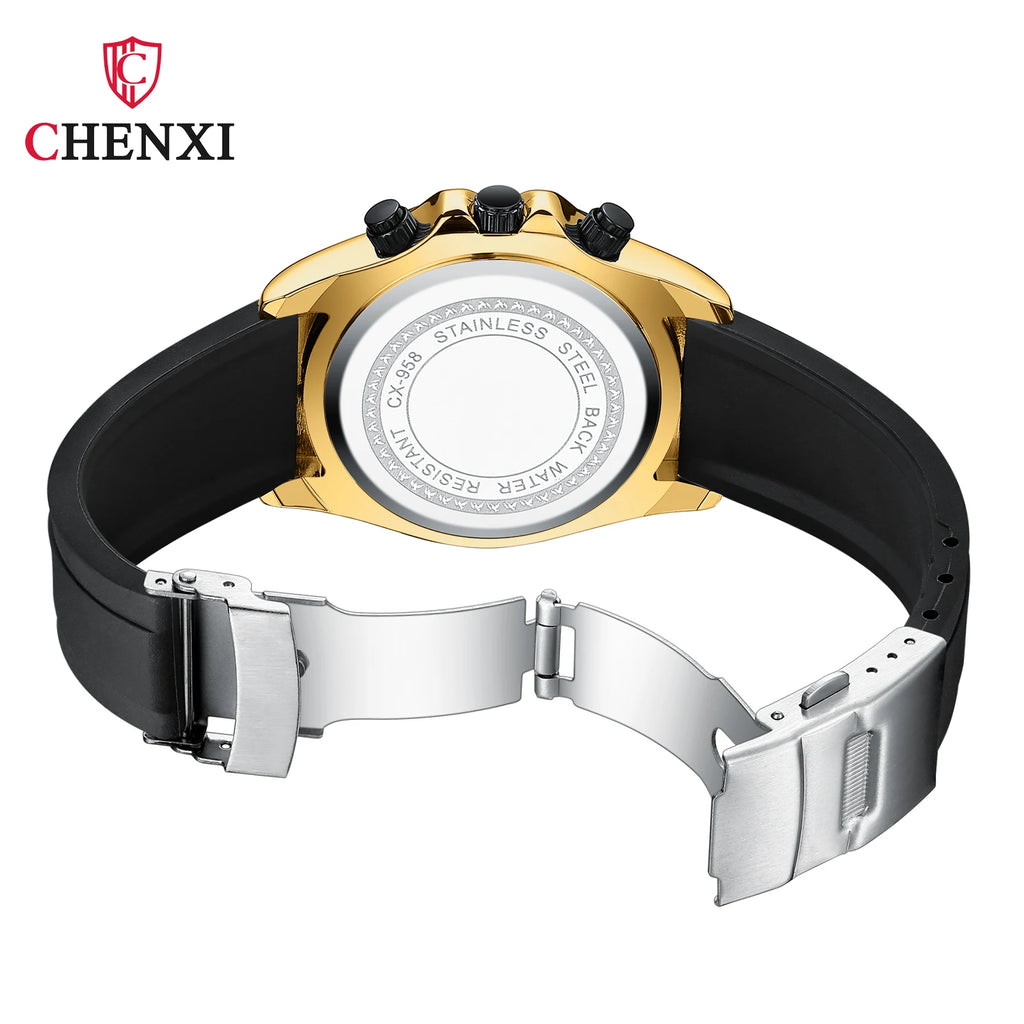 CHENXI 958 Japan Quartz Sport Watch — 39mm Oval, Silicone, Luminous