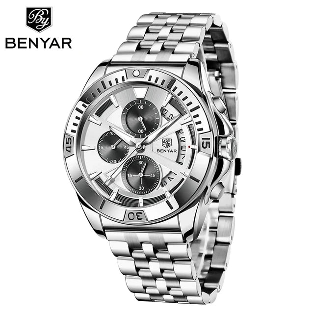 BENYAR 5180 Chronograph Quartz Watch — 43mm, Calendar, 3BAR