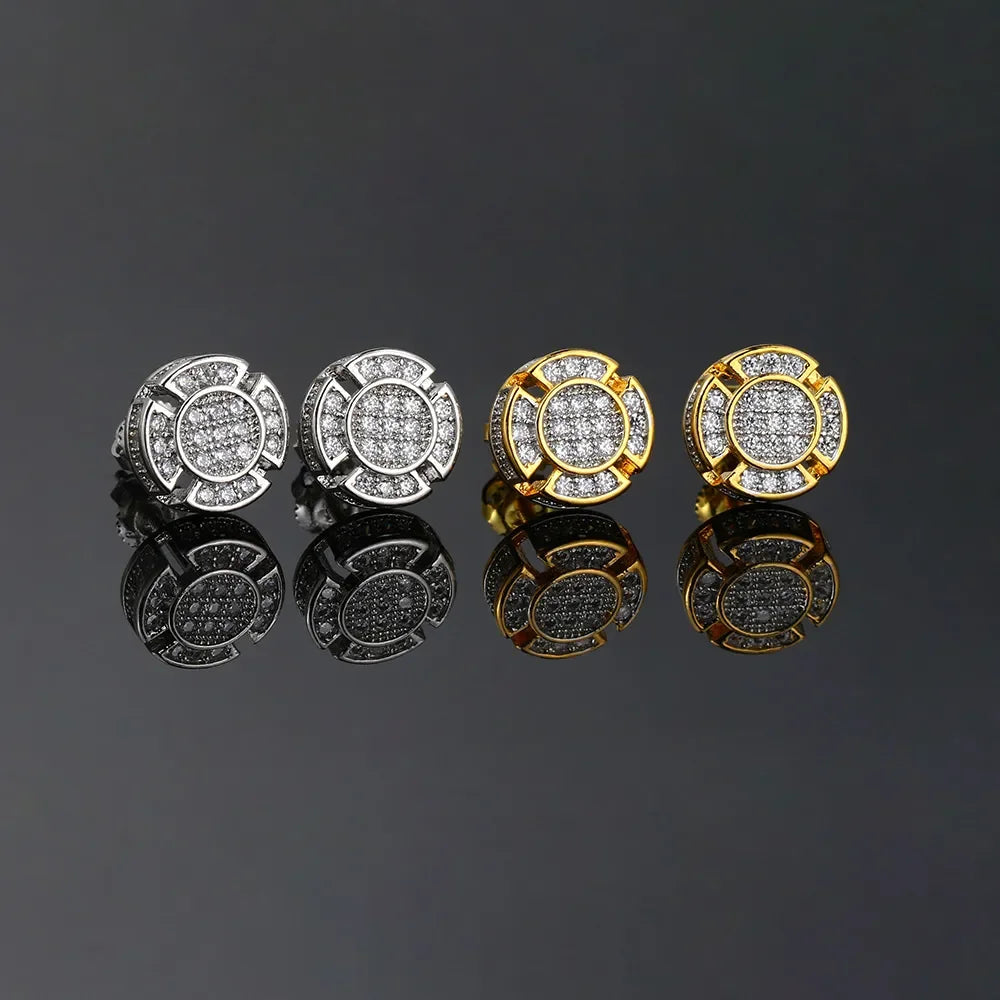 Rock Hip Hop Earrings for Men Iced Out AAA+ Shiny Cubic Zirconia Stone Screw Stud Earrings Hippie Homme Jewelry Male Gift