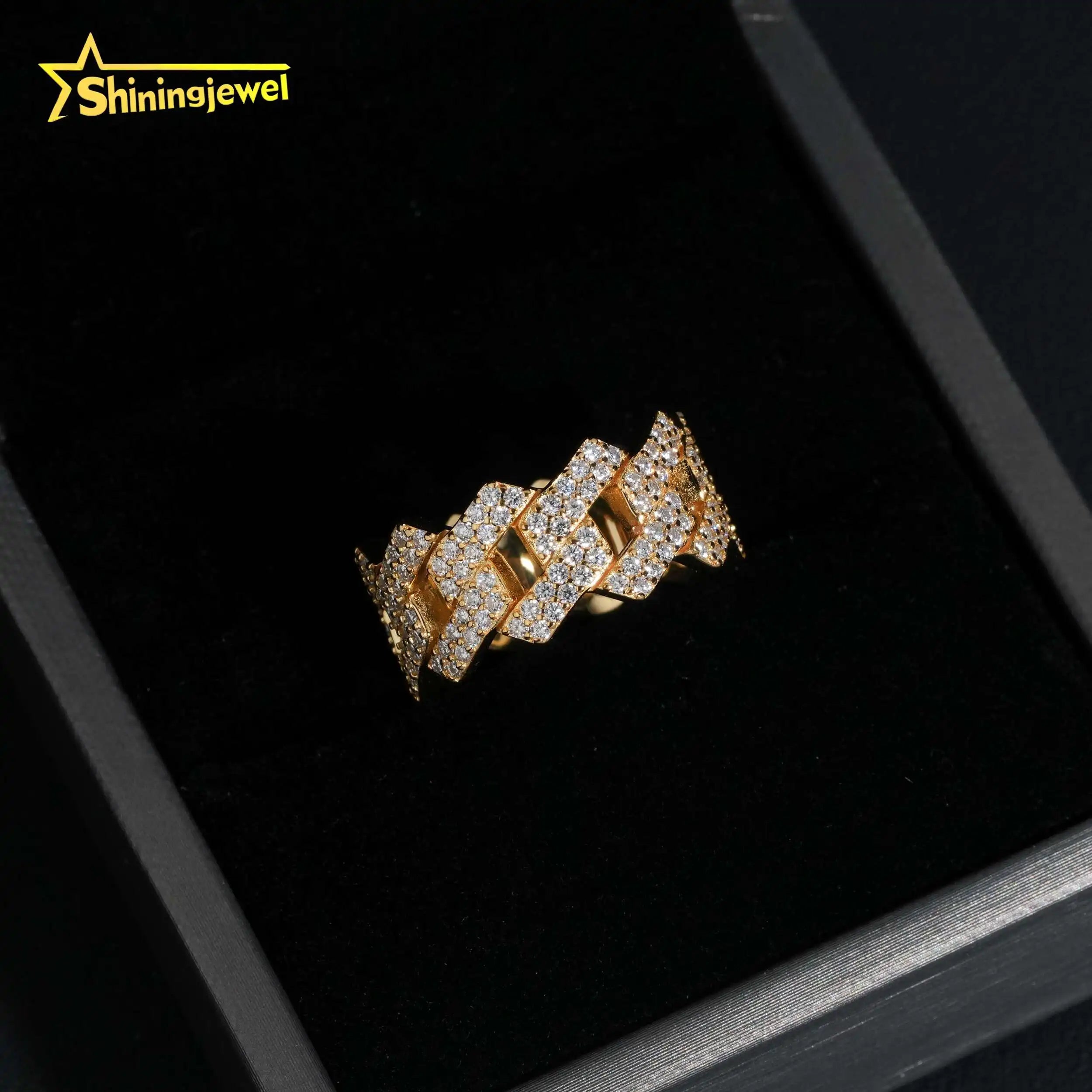 Factory Direct High Quality Hip Hop Two Row 925 Sterling Silver Moissanite Iced Out Cuban Ring