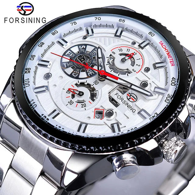 Forsining Three-Dial Automatic Mechanical Watch — 44mm, Day/Date