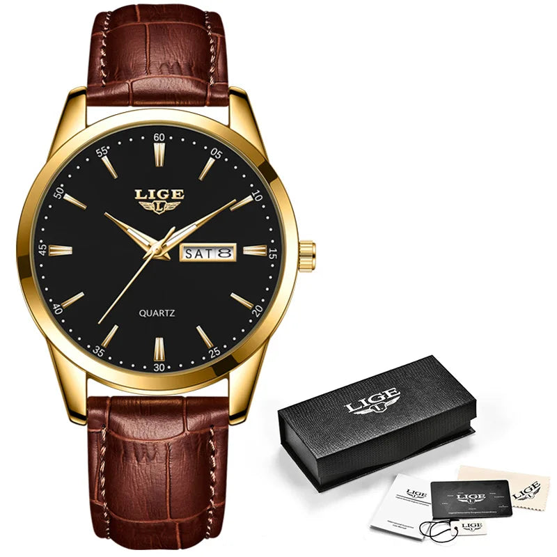 LIGE LG8970 Chronograph Quartz Watch — 39mm, Leather, 3BAR