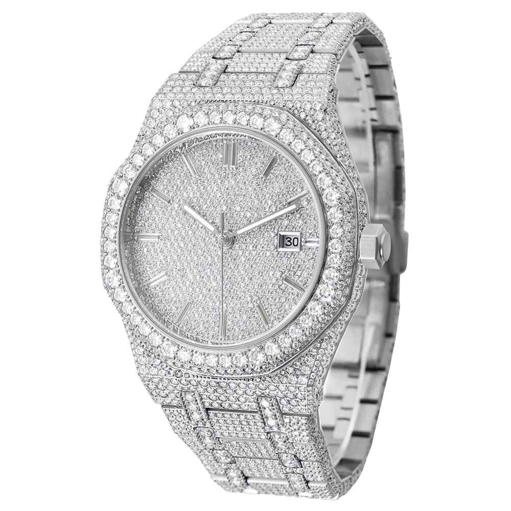 Hip Hop VVS1 Moissanite Automatic Watch — 42mm Round, Sapphire, Gift Box