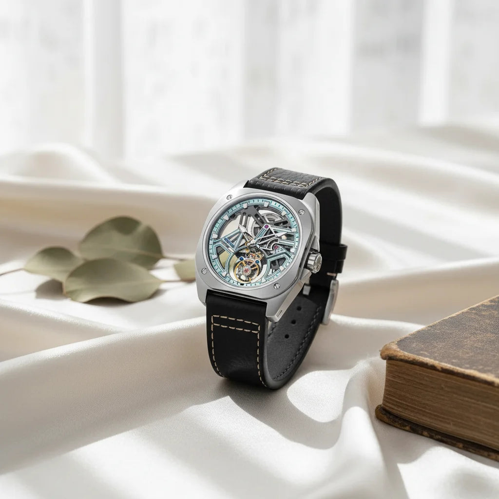 Luxury Hollow Skeleton Tourbillon Watch — 42.5mm, Sapphire Crystal, Leather