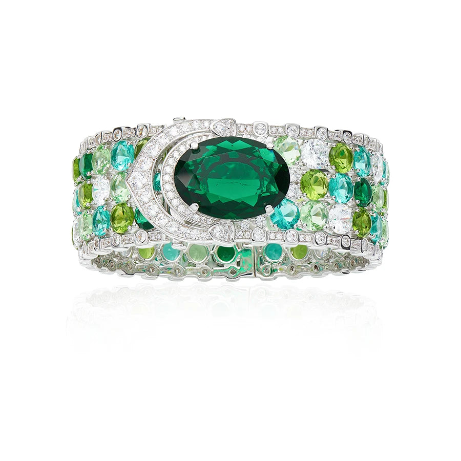 Exaggerated Large Jewelry Emerald Colored Bracelet Made of Brass Material Suitable for Both Men and Women As a Couple Gift
