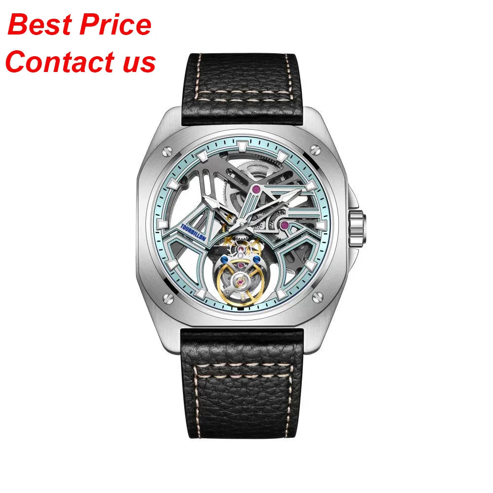 Luxury Hollow Skeleton Tourbillon Watch — 42.5mm, Sapphire Crystal, Leather