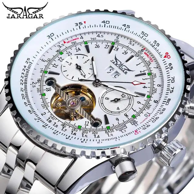 Jaragar Luxury Mechanical Oval Watch — Stainless Bracelet, Folding Clasp