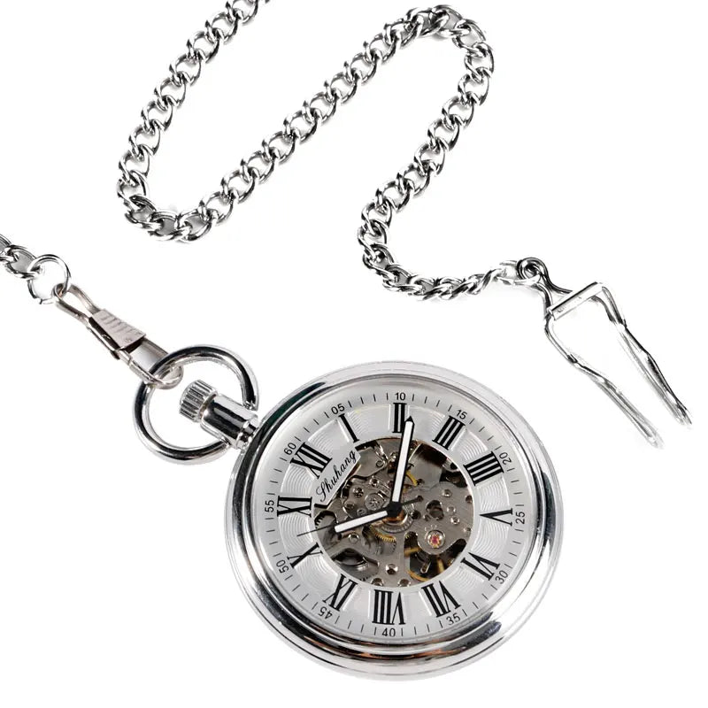 SHUHANG Automatic Mechanical Pocket Watch — Roman Numerals, Chain