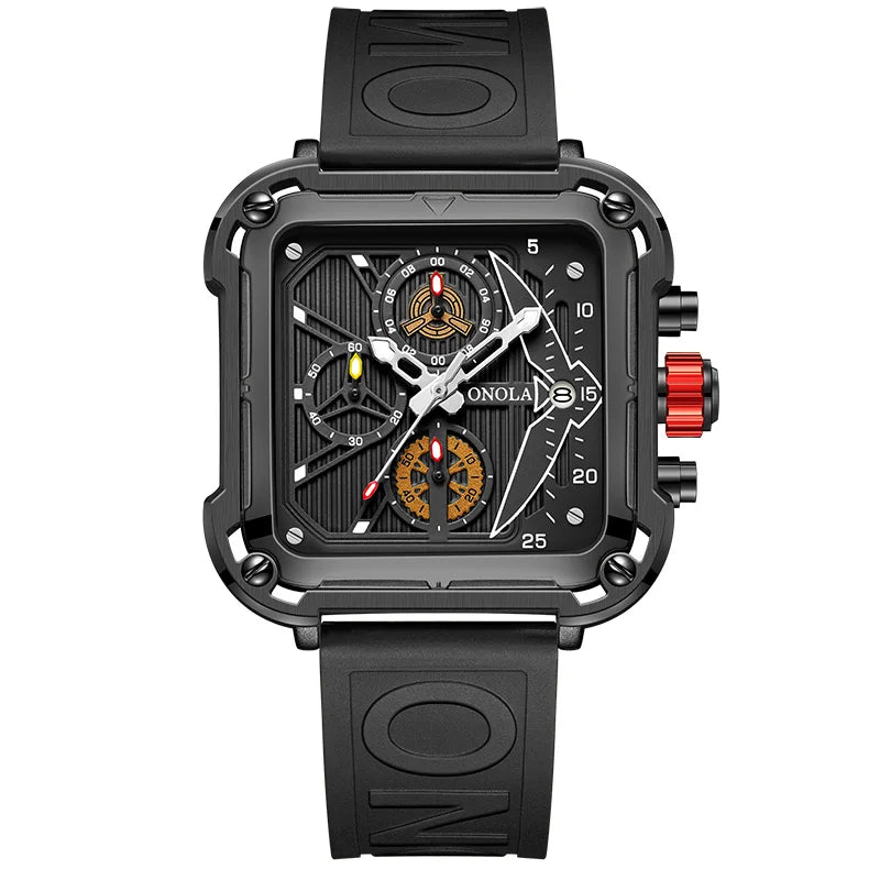 ONOLA 6831 Chronograph Square Sport Watch — 44mm, Rubber, Waterproof