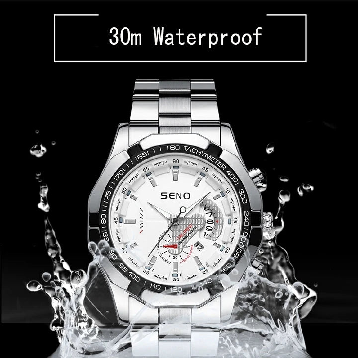 Seno S032 Large Dial Quartz Watch — 46mm, Calendar, 3BAR