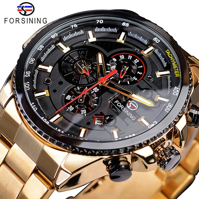 Forsining Three-Dial Automatic Mechanical Watch — 44mm, Day/Date