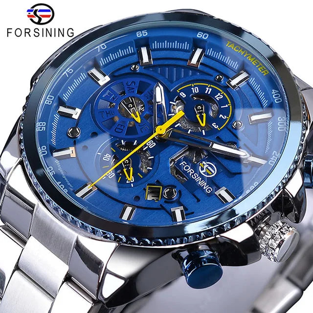 Forsining Three-Dial Automatic Mechanical Watch — 44mm, Day/Date