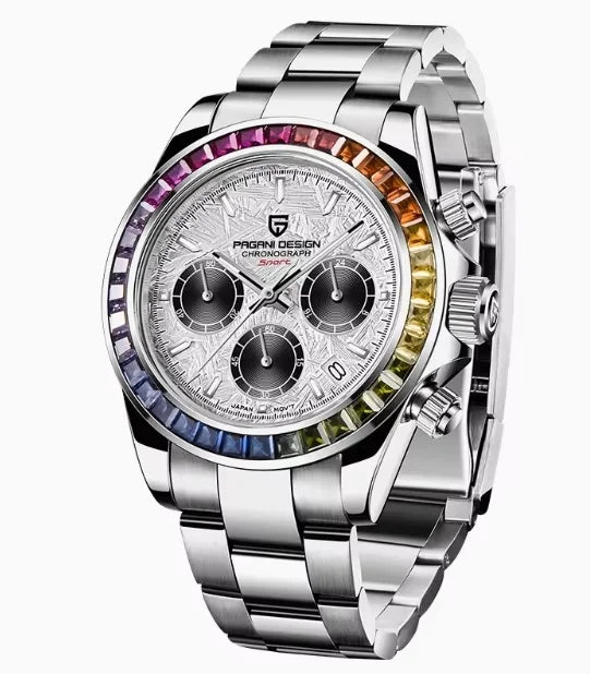 PAGANI DESIGN 1644 Rose Gold Diamond Chronograph Watch — Sapphire, 10BAR