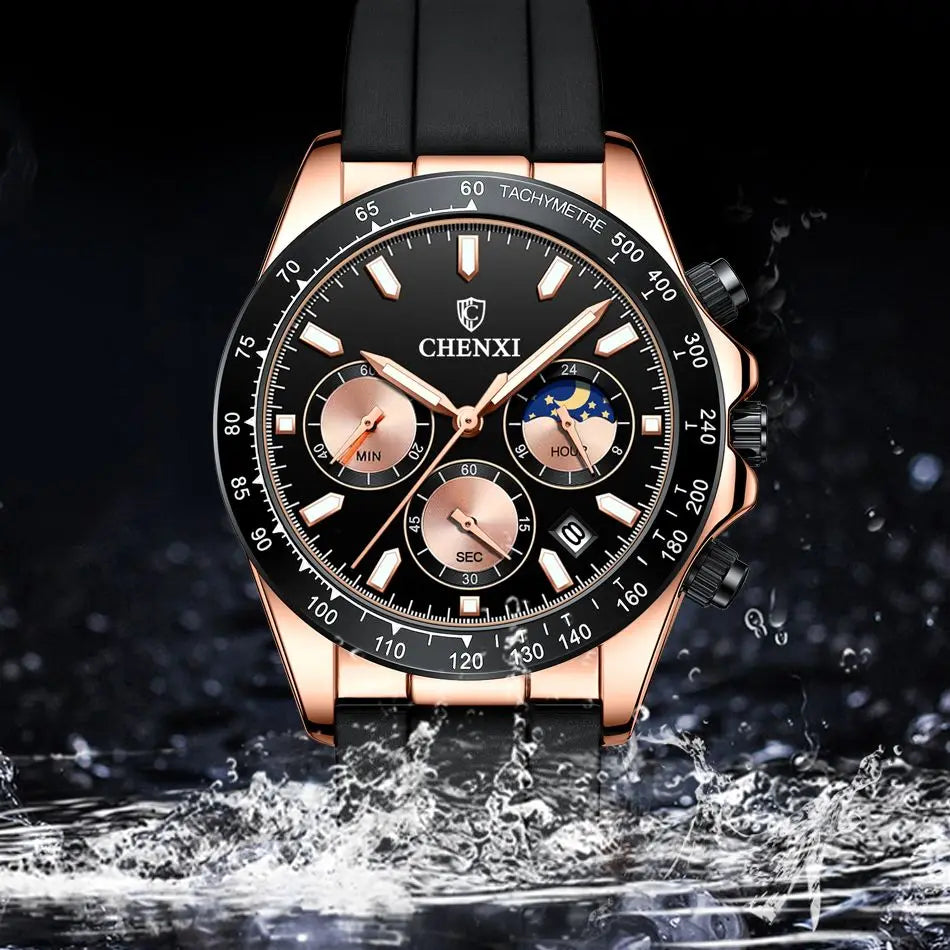 CHENXI 958 Japan Quartz Sport Watch — 39mm Oval, Silicone, Luminous