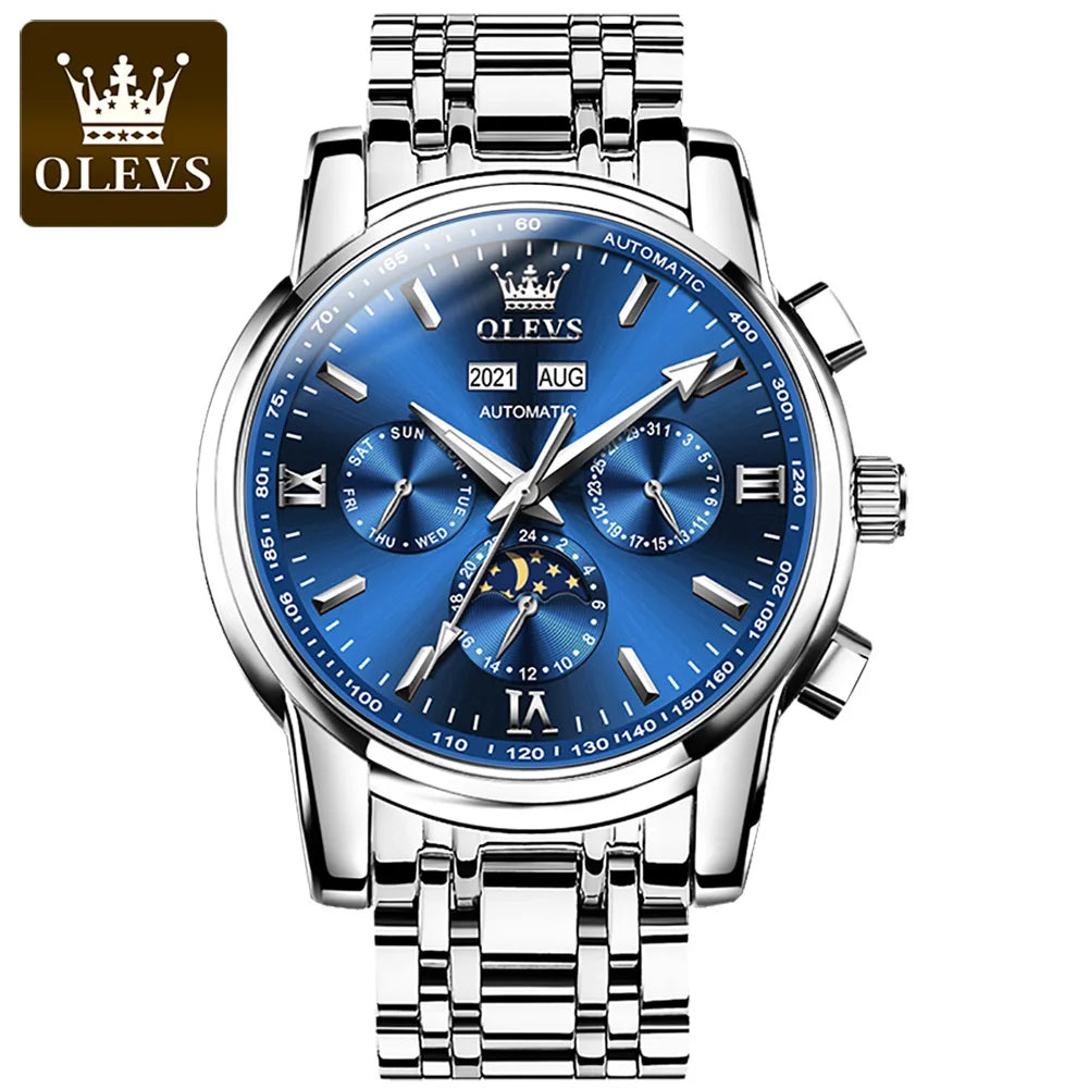 OLEVS 6633 Automatic Mechanical Watch — 42mm, Week Display, Luminous