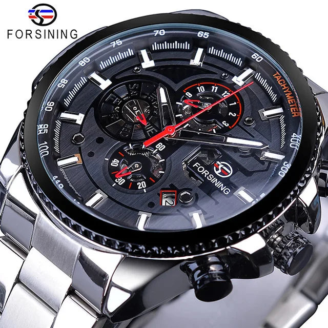 Forsining Three-Dial Automatic Mechanical Watch — 44mm, Day/Date