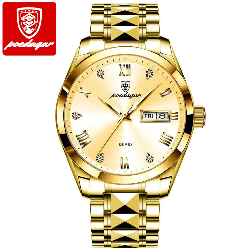 POEDAGAR Luxury Green Dial Sport Quartz Watch — 40mm, 3BAR, Luminous