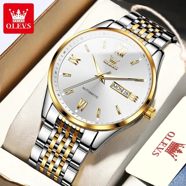 OLEVS 6777 Automatic Mechanical Watch — 40mm, Leather, Full Calendar