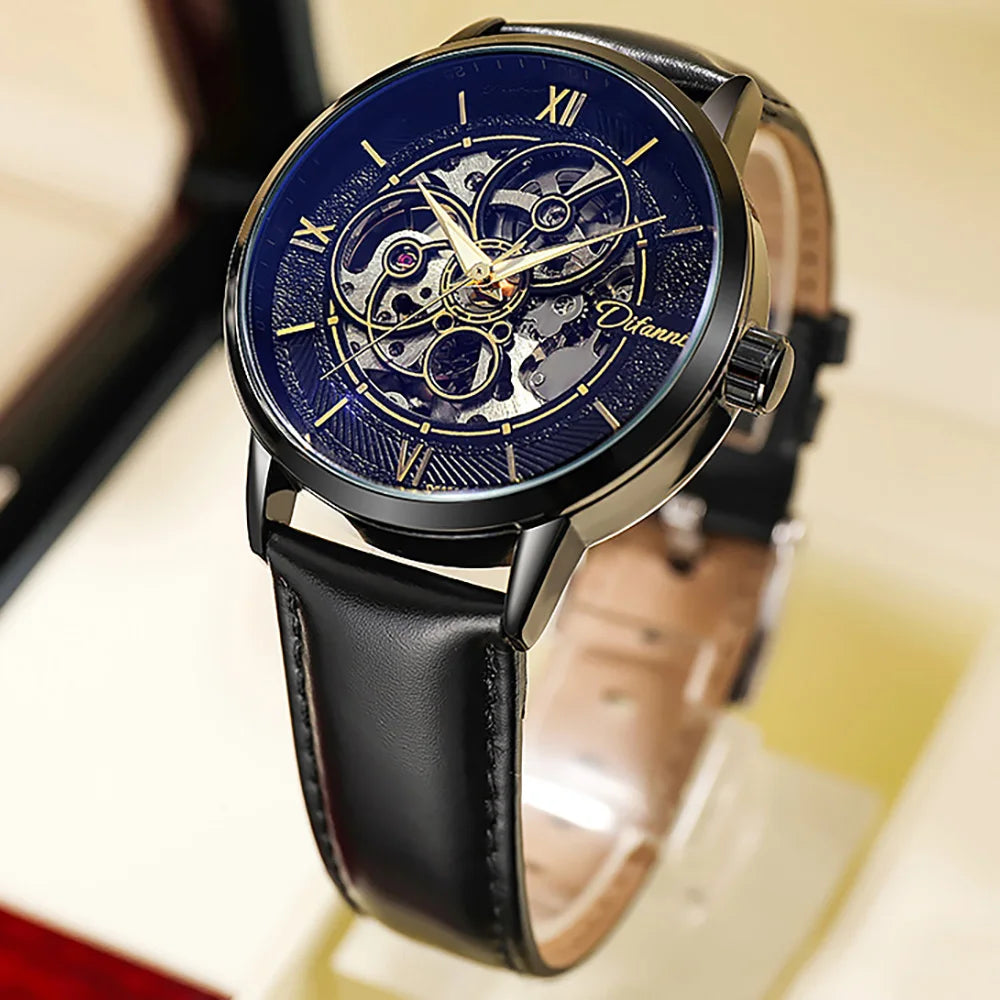 Men's Skeleton Automatic Watch — Leather or Milanese Mesh Band, 41mm