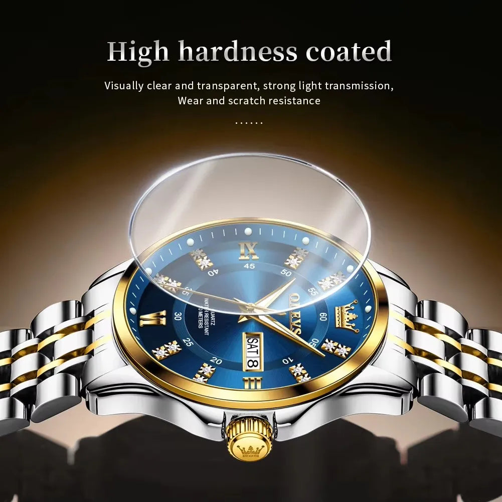 OLEVS 3620 Diamond Chronograph Quartz Watch — 41mm, Auto Date, Luminous