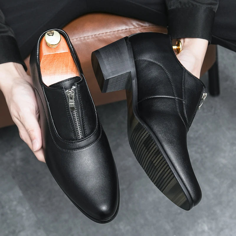 Size 37-44 Block Heel Male Dress Shoes Slip Resistant Zip Closure White Color Men Wedding Shoes