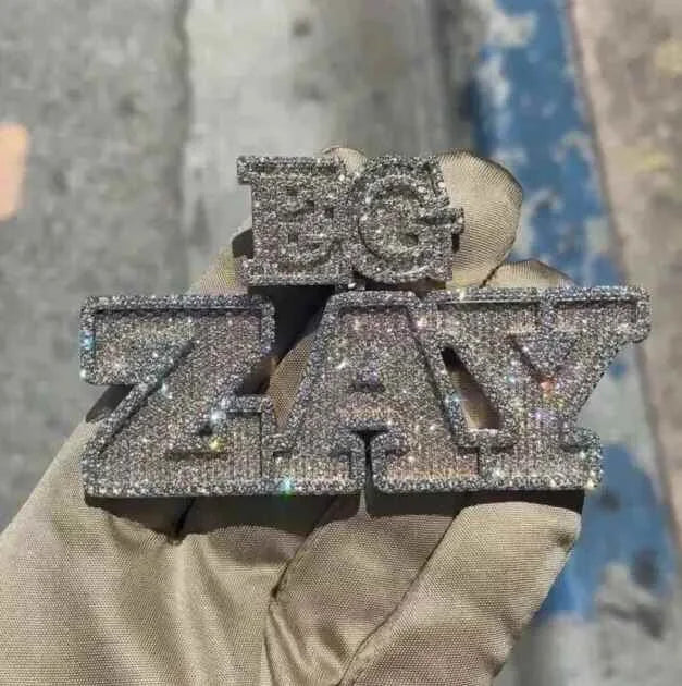 Hot Selling 925 Sterling Silver Moissanite Pendant Fully Iced Rapper Charms Custom VVS Name Letter Hip Hop Style