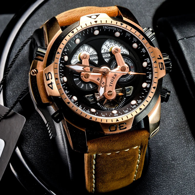 Reef Tiger Rose Gold Automatic Watch — 46mm, Sapphire, 10BAR, Luminous