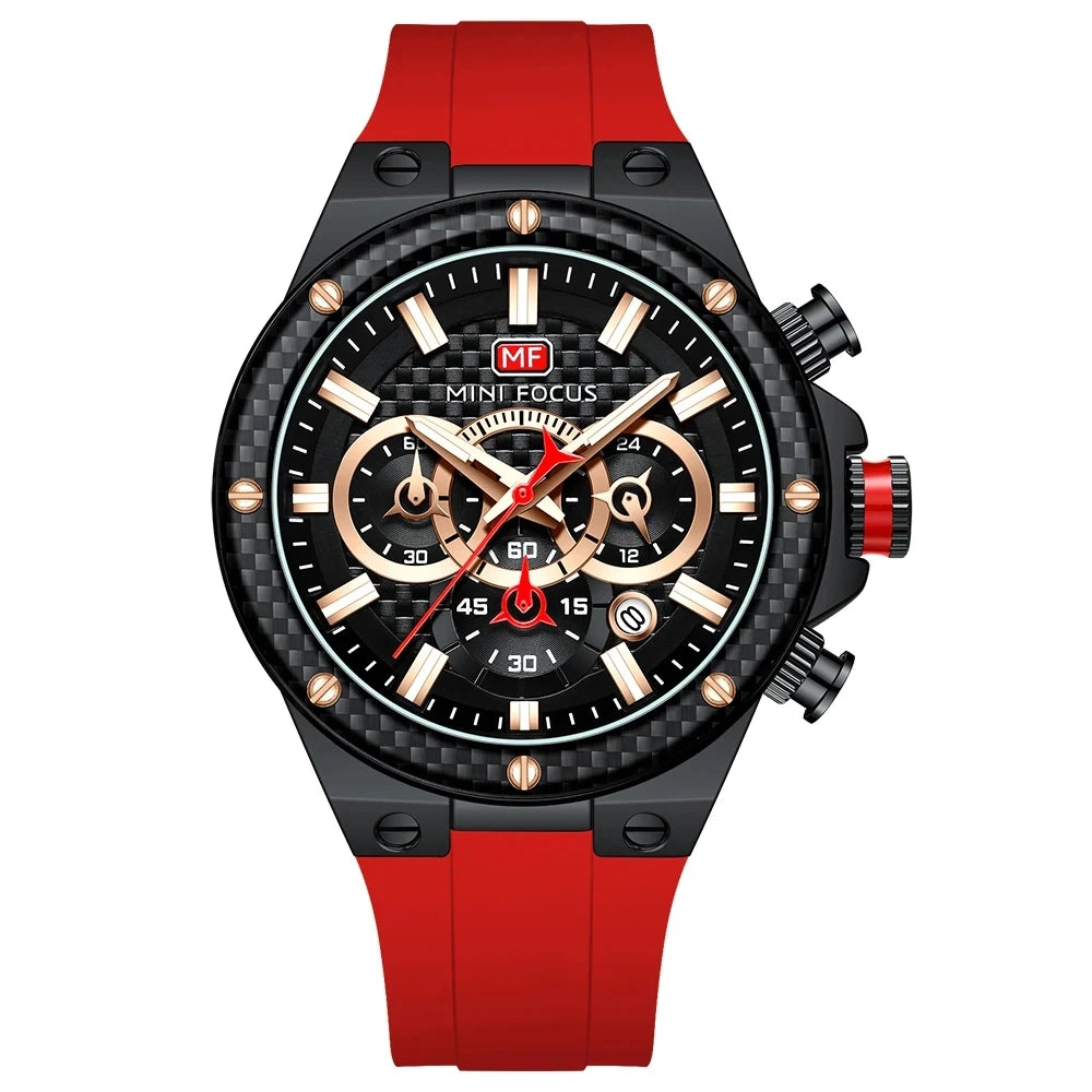 Mini Focus MF0468G Sport Quartz Watch — 44.5mm, Silicone, 3BAR
