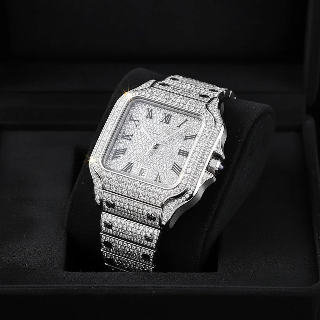 Iced Out VVS1 Moissanite 40mm Mechanical Watch — Stainless Steel