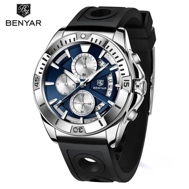 BENYAR 5180 Chronograph Quartz Watch — 43mm, Calendar, 3BAR