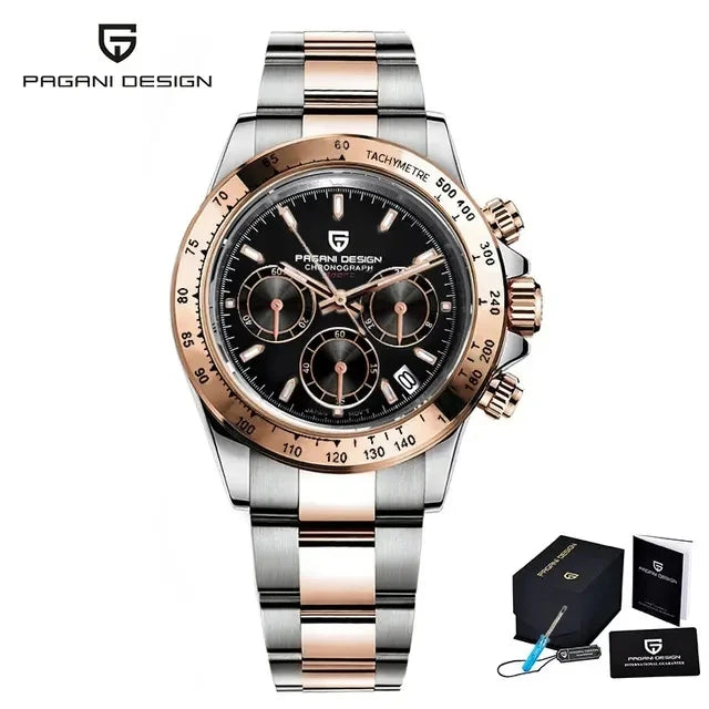 PAGANI DESIGN 1644 Rose Gold Diamond Chronograph Watch — Sapphire, 10BAR