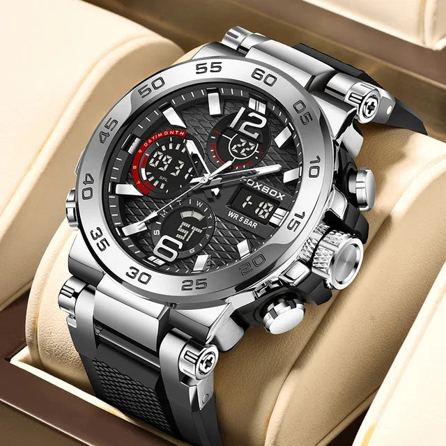FB0033 Fashion LCD Double Display Wristwatch Luminous Sport Quartz Digital Watch Waterproof Men Clock Relogio Masculino
