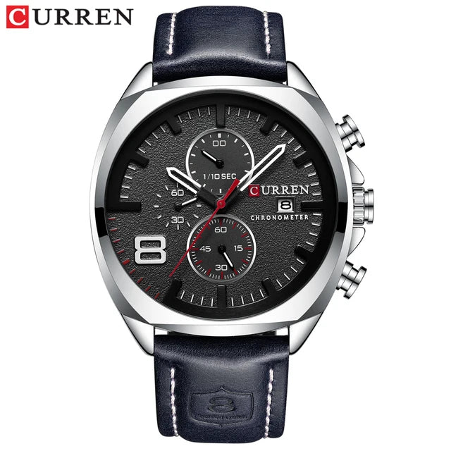 CURREN 8324 Chronograph Leather Quartz Watch — 45mm, Luxury Fashion