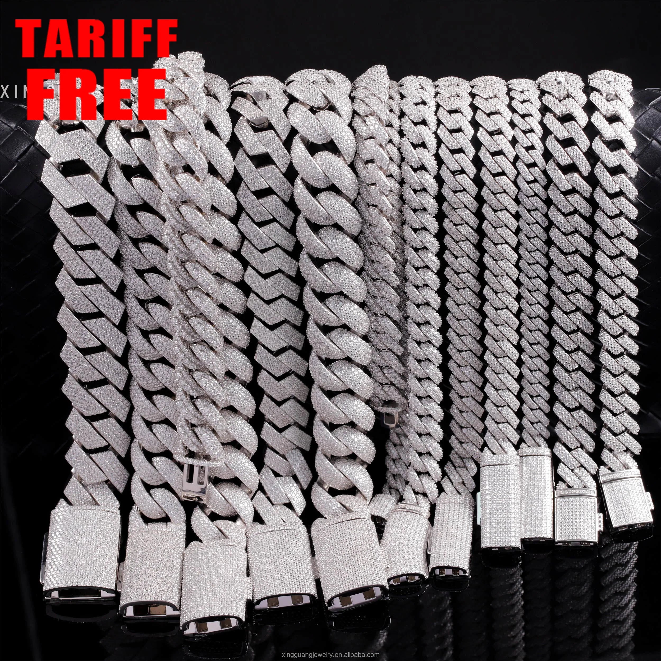 Wholesale Stock 8MM 10MM 12MM 15MM Moissanite Cuban Necklace Men Hip Hop Iced Out VVS Diamond S925 Silver Cuban Link Chain