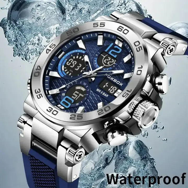 FB0033 Fashion LCD Double Display Wristwatch Luminous Sport Quartz Digital Watch Waterproof Men Clock Relogio Masculino
