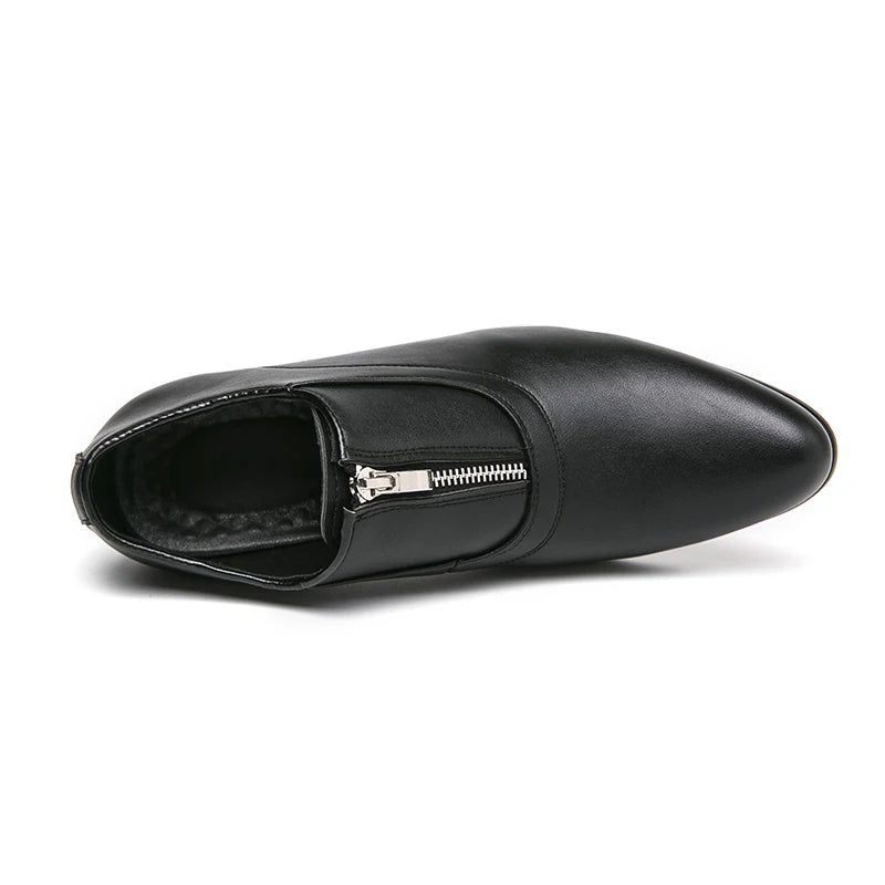 Size 37-44 Block Heel Male Dress Shoes Slip Resistant Zip Closure White Color Men Wedding Shoes