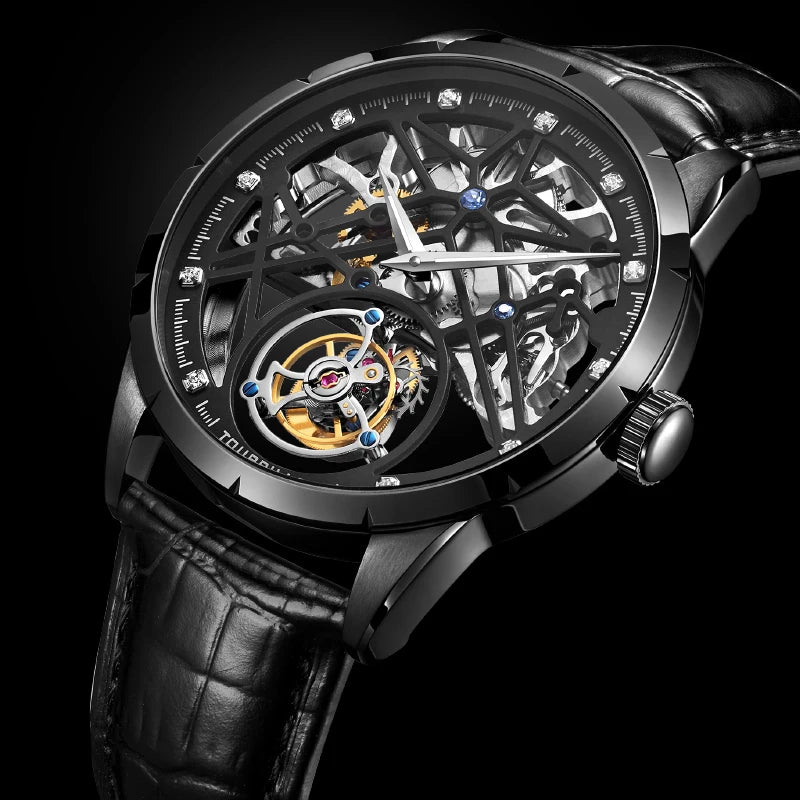 AESOP Custom Logo Tourbillon Watch — Sapphire Crystal, Leather Strap, 5BAR