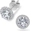 1CT Pass Diamond Test VVS Moissanite Jewelry GRA Certified Men Women Gifts 14K Gold Plated 925 Sterling Silver Halo Stud Earring