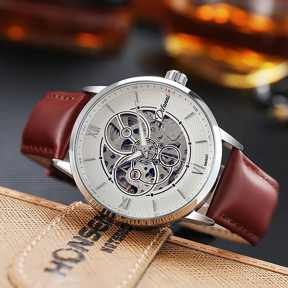 Men's Skeleton Automatic Watch — Leather or Milanese Mesh Band, 41mm