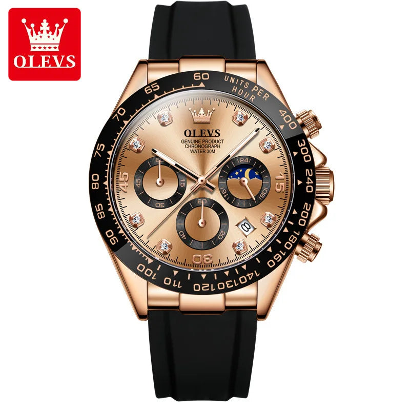 OLEVS 2875 CITIZEN Quartz Watch — 41.5mm, Day/Date, Silicone Strap