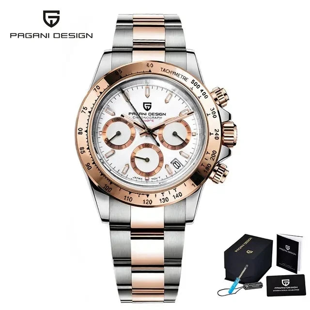 PAGANI DESIGN 1644 Rose Gold Diamond Chronograph Watch — Sapphire, 10BAR