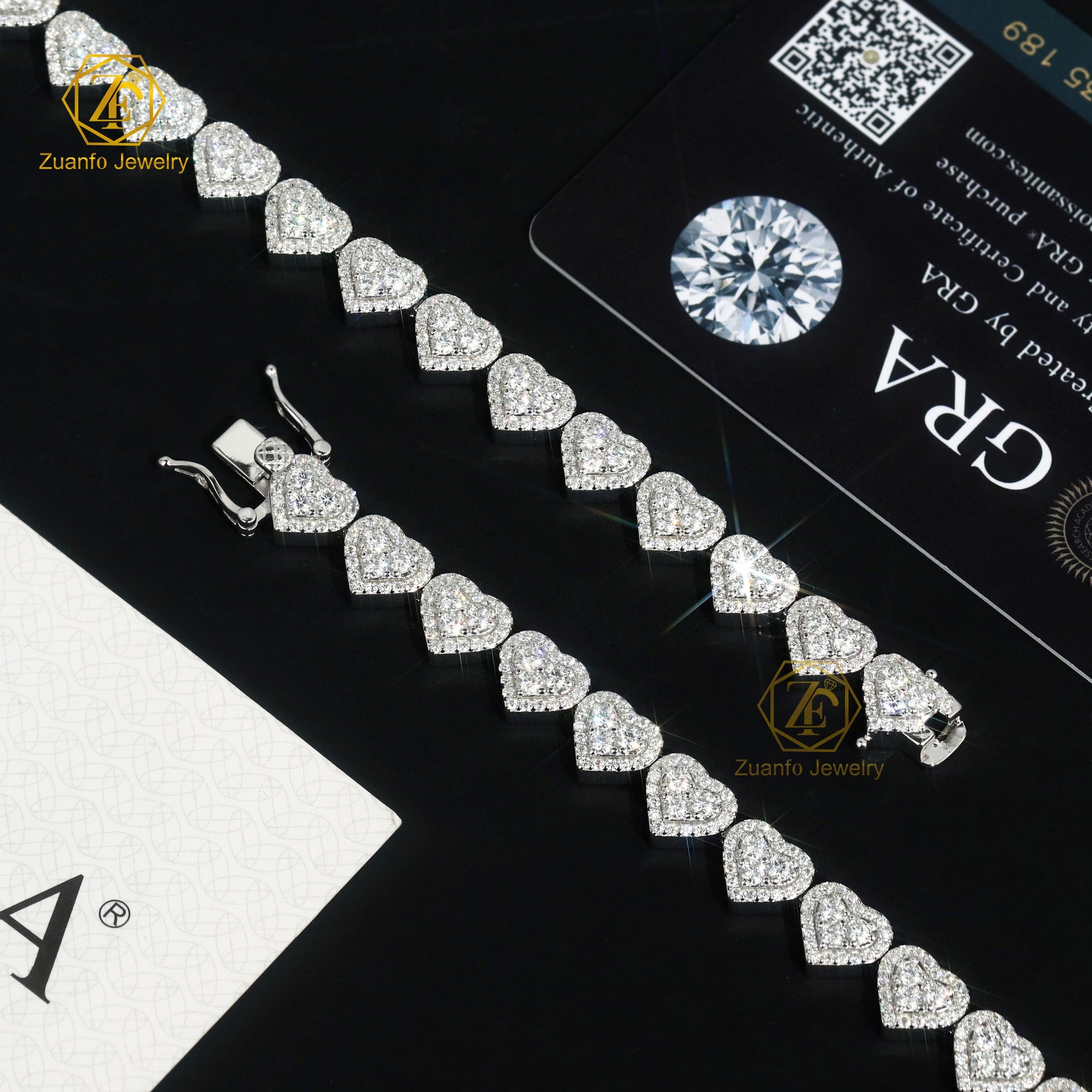 Custom Heart & Cross Design 925 Silver Gold Plated Hip Hop Style Cuban Link Chain Bracelet with Moissanite Stones