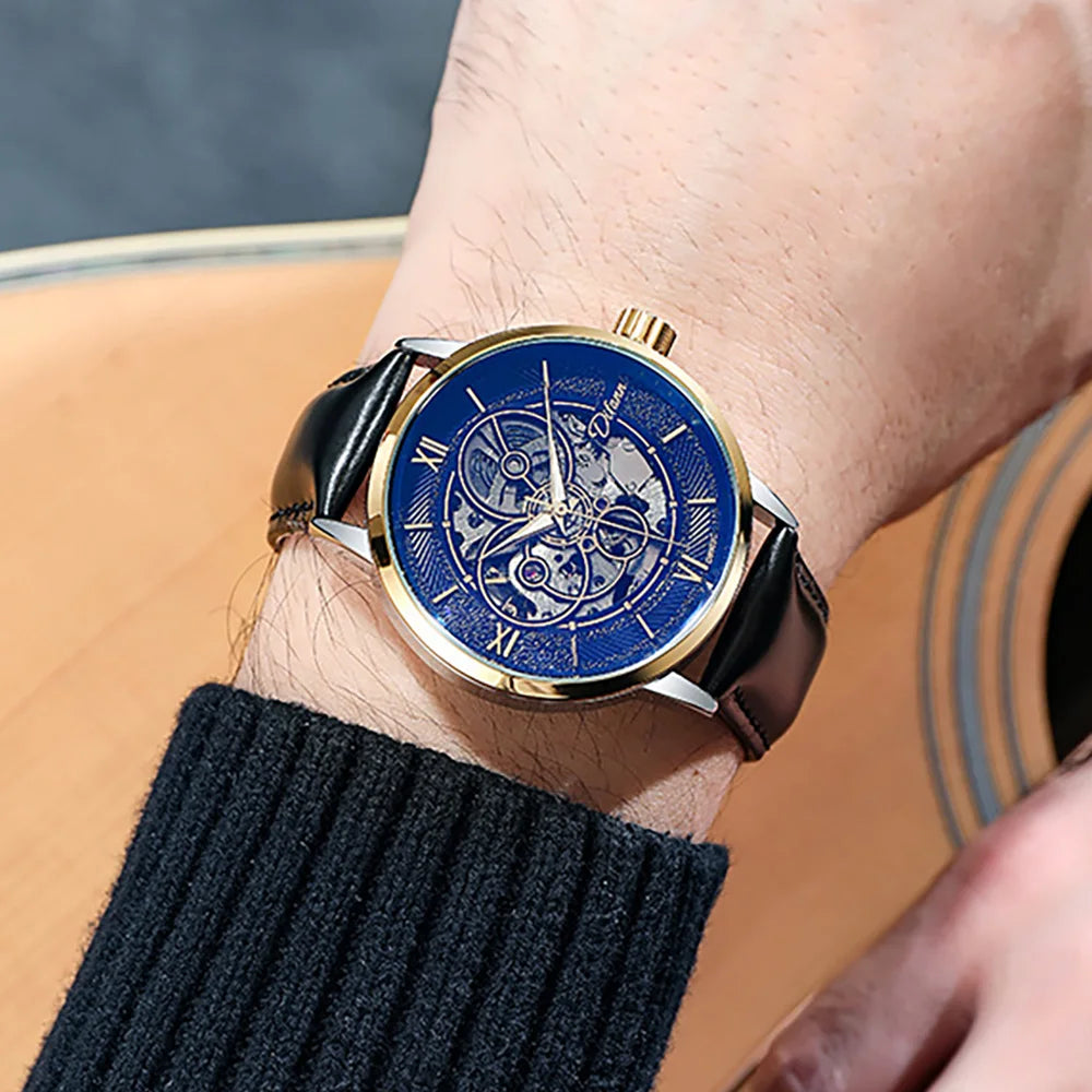 Men's Skeleton Automatic Watch — Leather or Milanese Mesh Band, 41mm