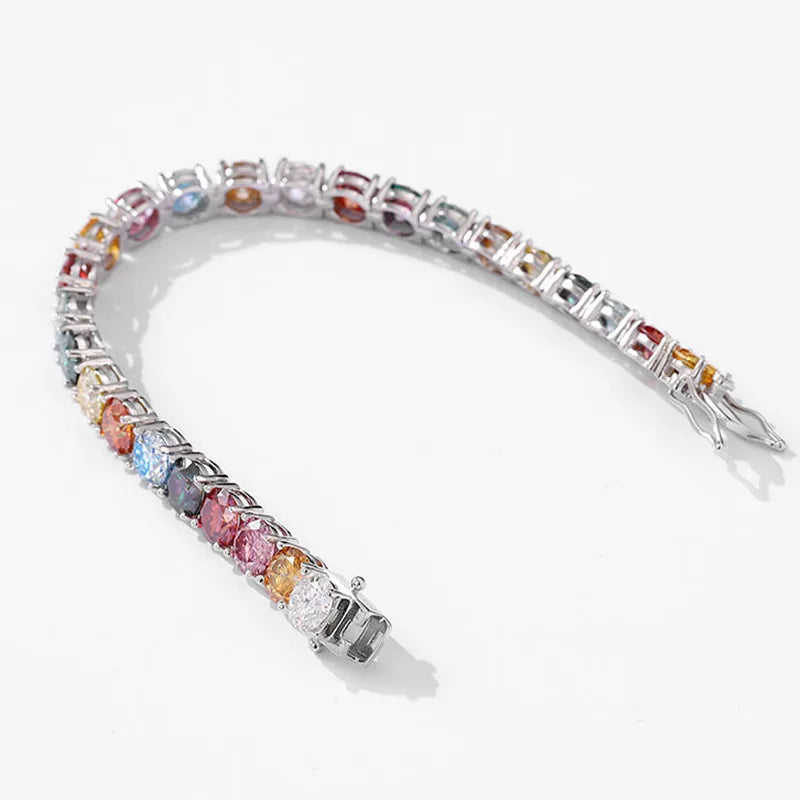3mm 4mm 5mm 6.5mm Rainbow Colorful Moissanite Iced Out Tennis Chain Bracelets 925 Sterling Silver Read to Ship