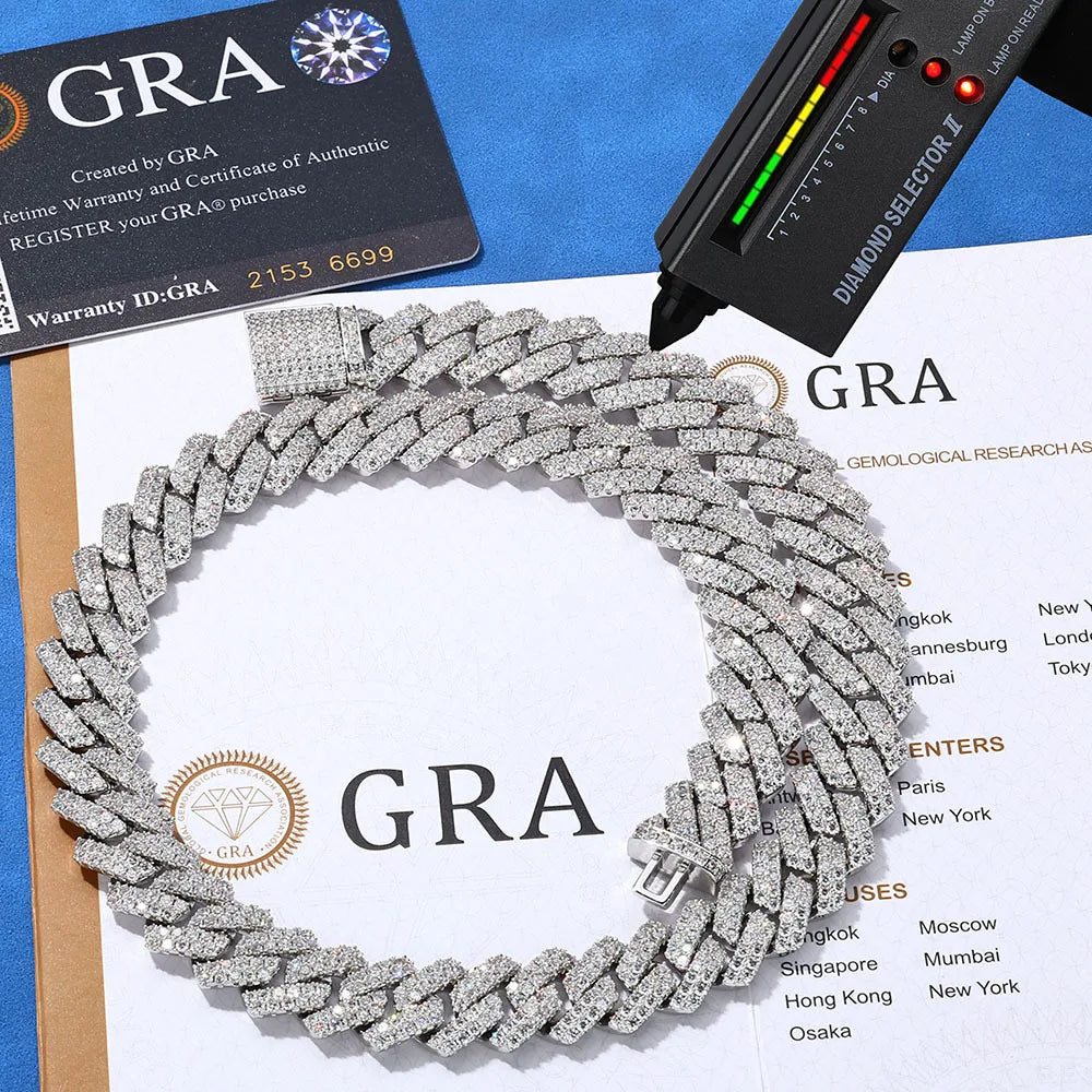 Custom VVS Moissanite Iced Out Diamond 18K Gold 14Mm 925 Sterling Silver Cuban Link Chain Necklace