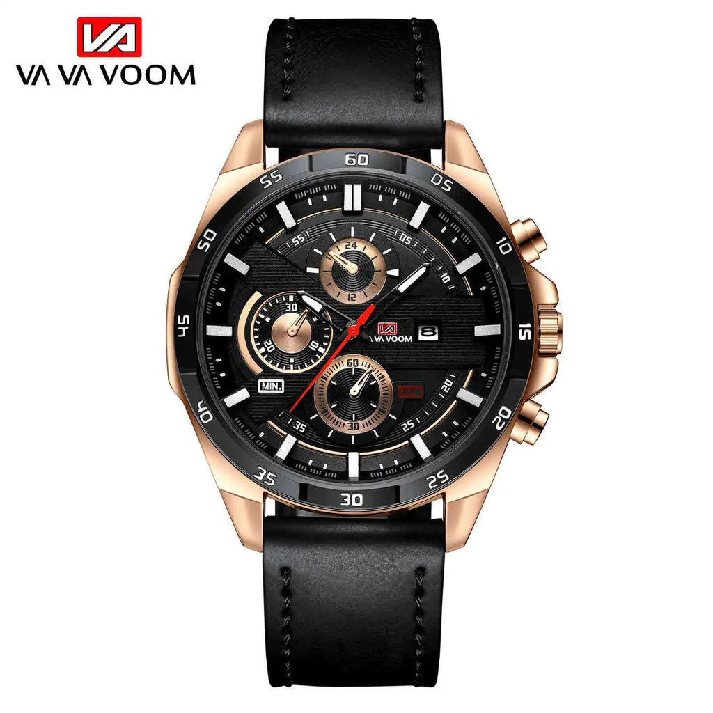 VA VA VOOM 216 Fashion Leather Quartz Watch — 45mm Oval, Day/Date, 3BAR
