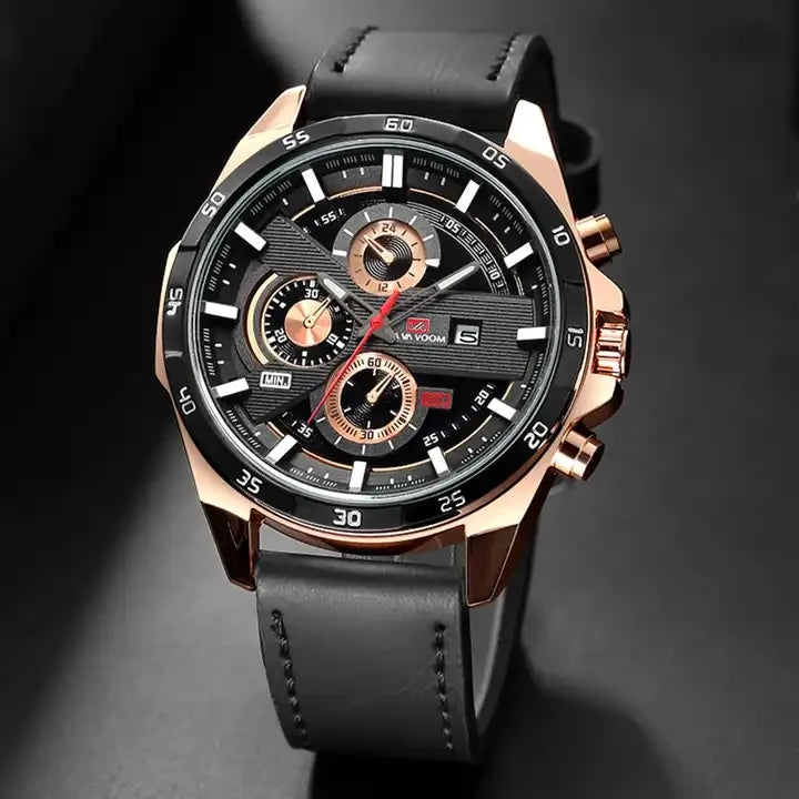 VA VA VOOM 216 Fashion Leather Quartz Watch — 45mm Oval, Day/Date, 3BAR