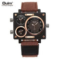 Oulm 3595 Large Dial Dual Time Zone Quartz Watch — 50mm Square, Leather