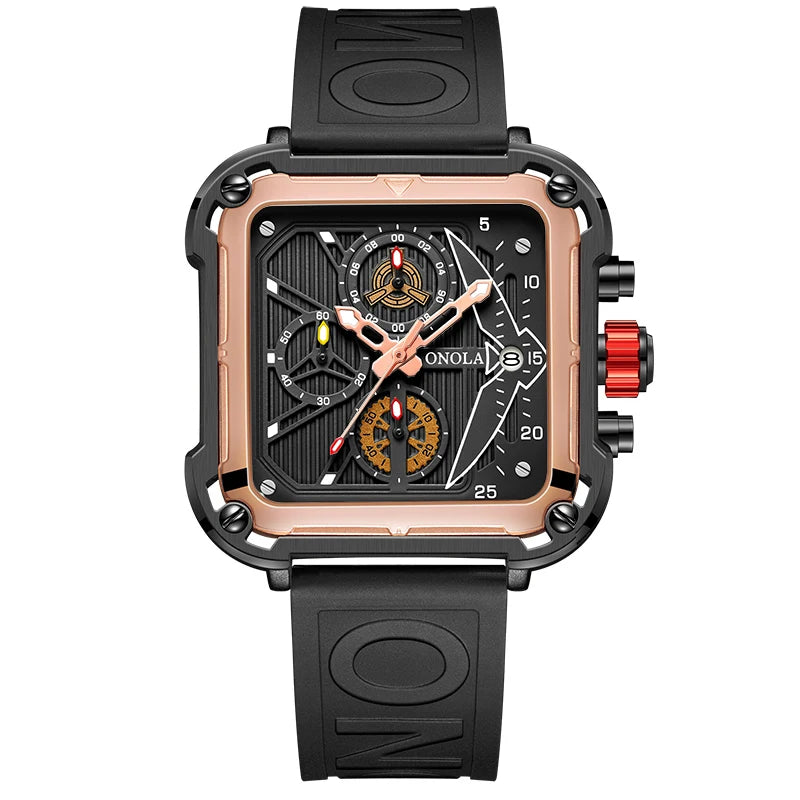 ONOLA 6831 Chronograph Square Sport Watch — 44mm, Rubber, Waterproof